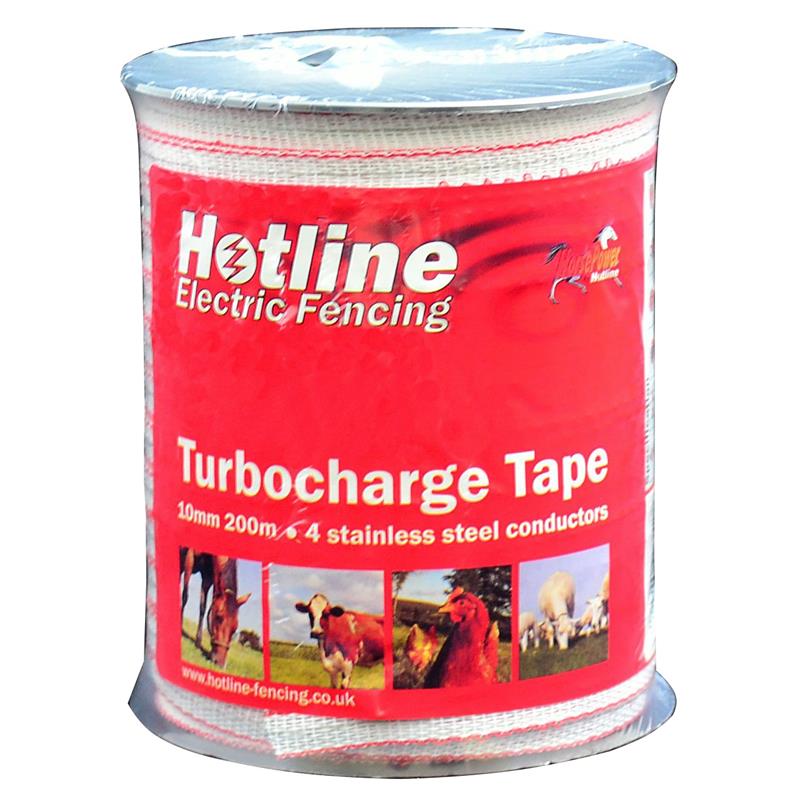 ELECTRIC FENCE TAPE TURBOCHARGE 10mm x 200M - WHITE