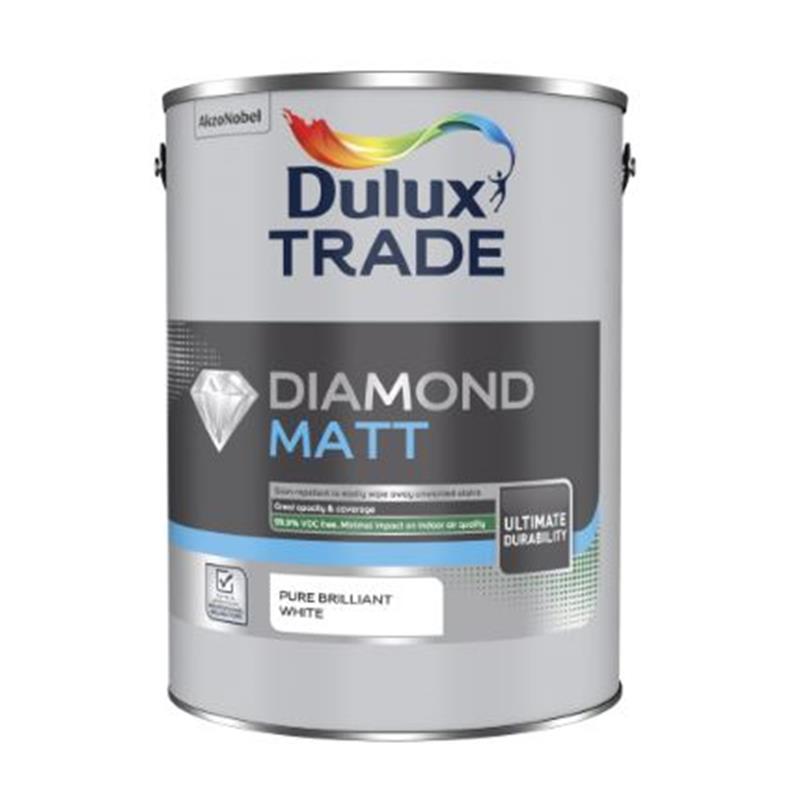 DULUX TRADE DIAMOND MATT EMULSION PAINT, PURE BRILLIANT WHITE - 2.5L
