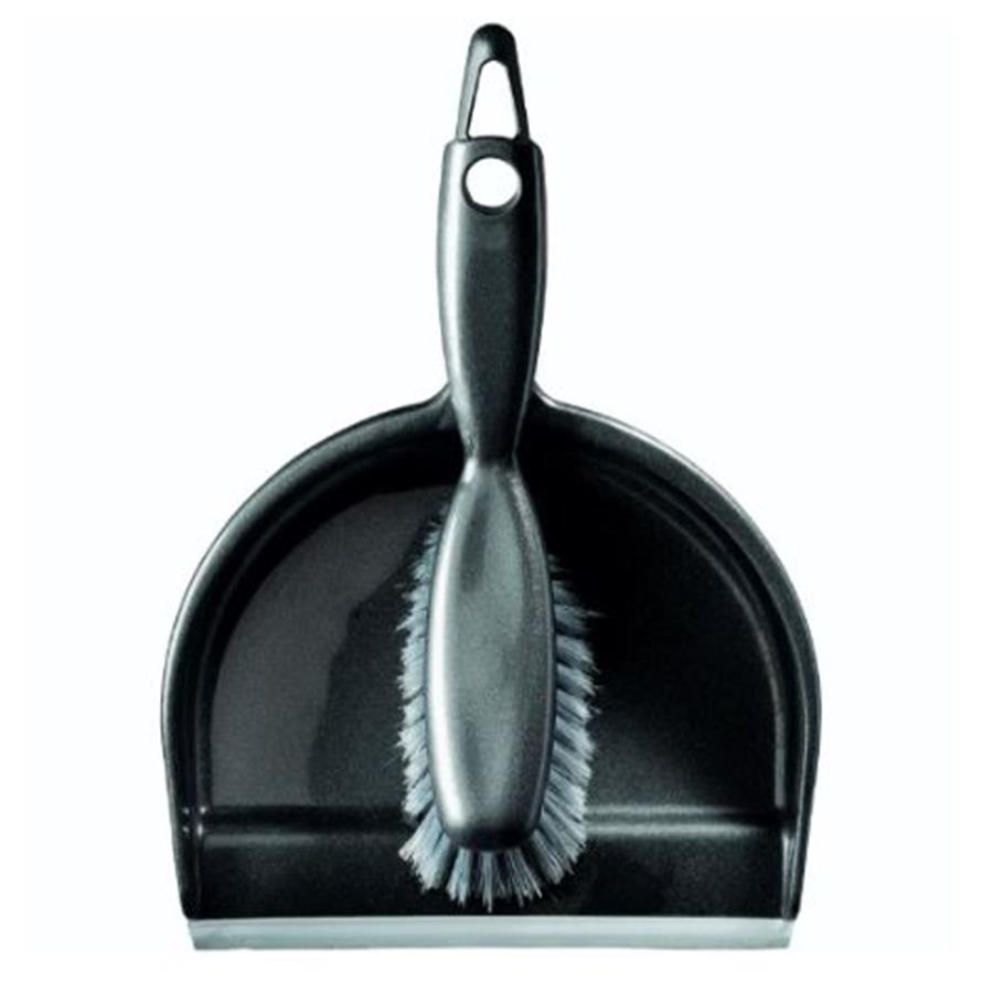 BLACK PLASTIC DUSTPAN AND BRUSH SET