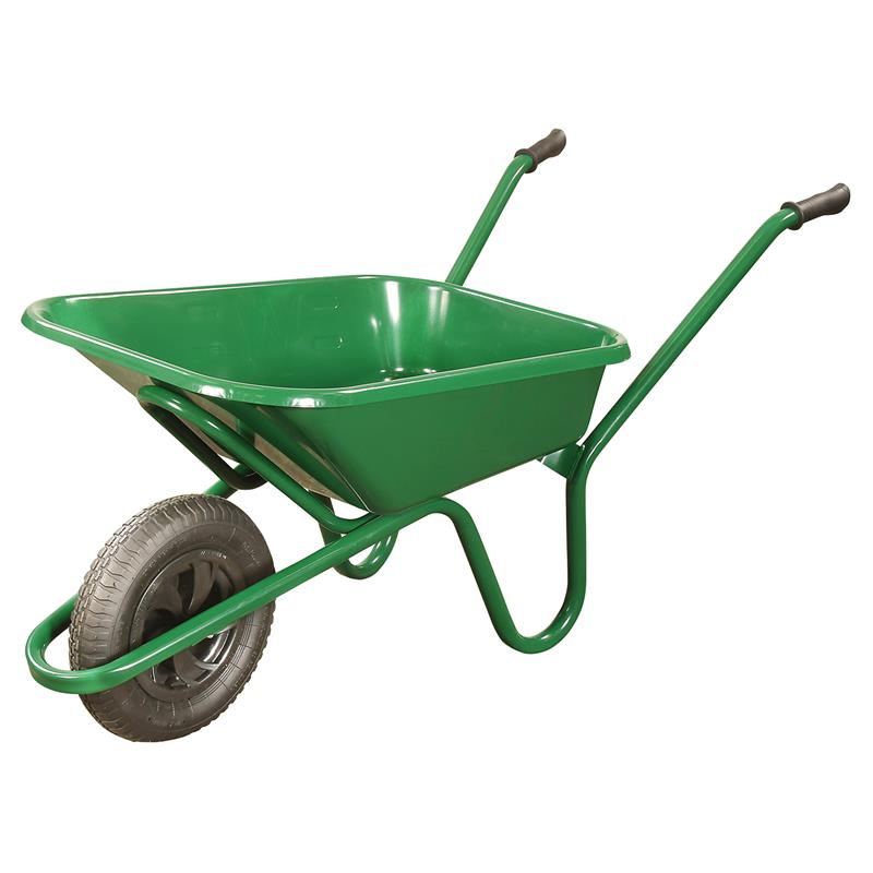 90L GREEN METAL WHEELBARROW PNEUMATIC WHEEL