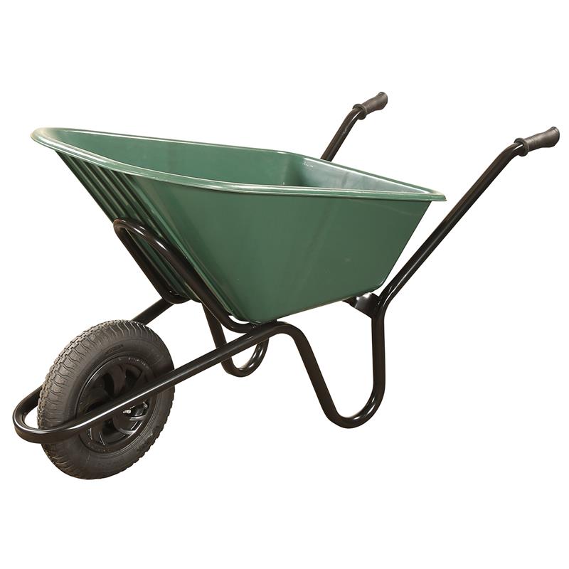 90L GREEN POLYPROYLENE WHEELBARROW PNEUMATIC WHEEL