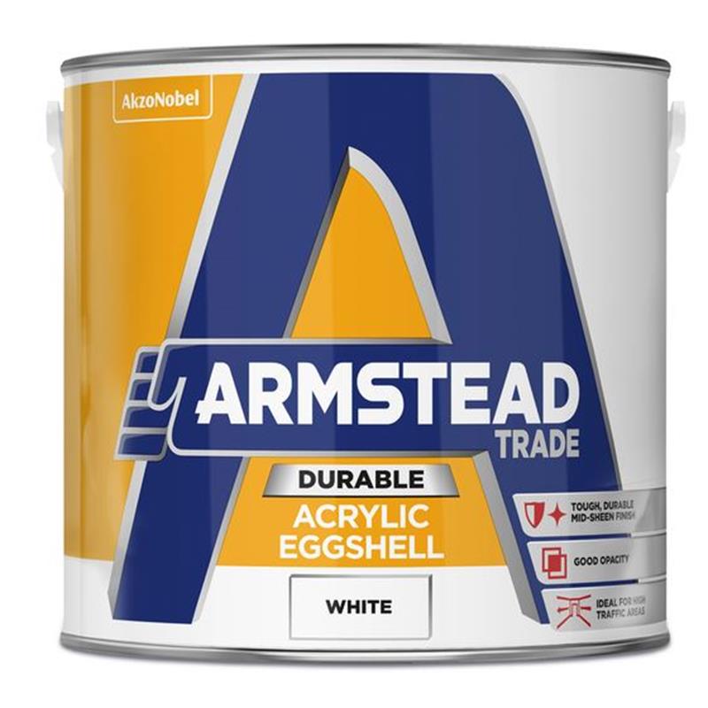 ARMSTEAD TRADE DURABLE ACRYLIC EGGSHELL PAINT, WHITE - 2.5L