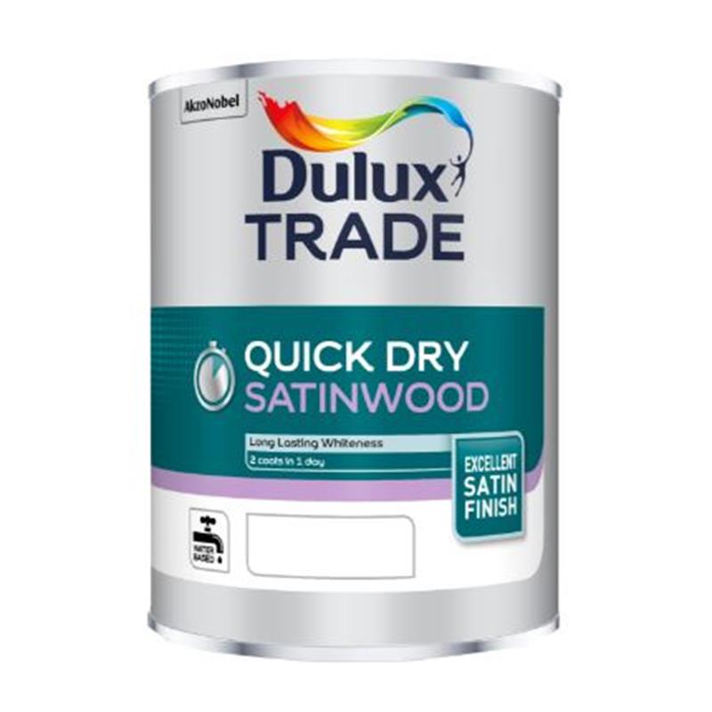 DULUX TRADE QUICK DRY SATINWOOD, PURE BRILLIANT WHITE - 2.5L