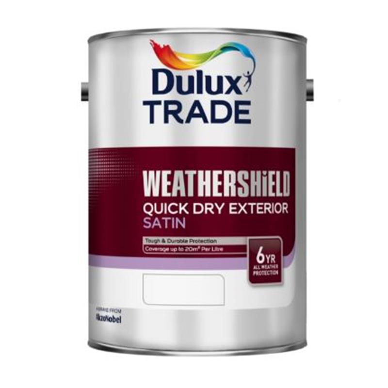 DULUX TRADE WEATHERSHIELD QUICK DRY EXTERIOR SATIN, PURE BRILLIANT WHITE - 2.5L