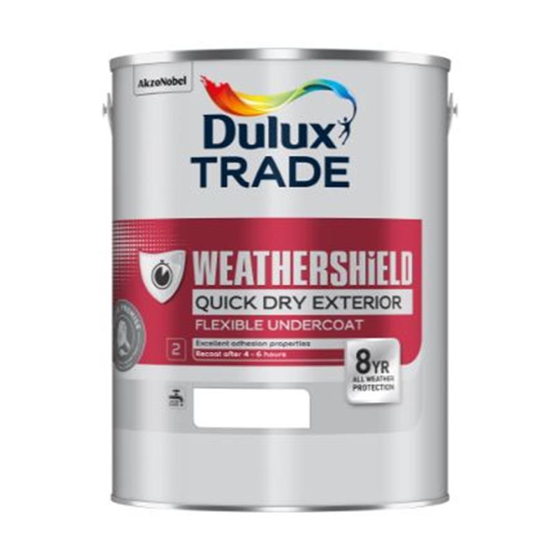 DULUX TRADE WEATHERSHIELD QUICK DRY EXTERIOR FLEX UNDERCOAT, WHITE - 2.5L